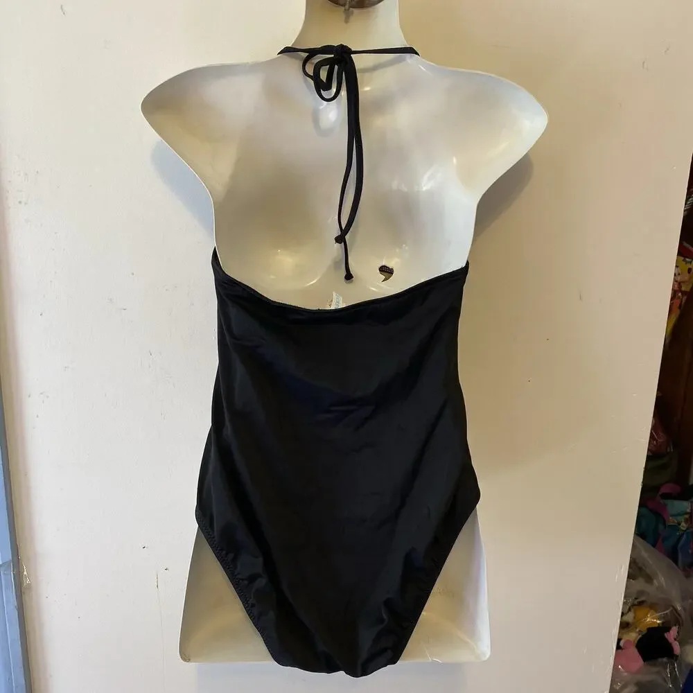 J Crew Women 12 OnePiece Swimsuit Black HalterNeck UnPadded Classic Preppy